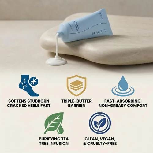 Vista 4 de SEACRET Juego de pedicura del Mar Muerto, kit de spa de pies en casa para talones agrietados y pies secos, kit de pedi de 4 piezas con crema