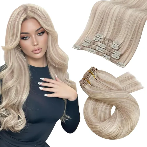 Vista 78 de Moresoo Extensiones de cabello humano con clip, balayage, color marrón oscuro a marrón dorado con clip, extensiones de cabello humano con clip, 5