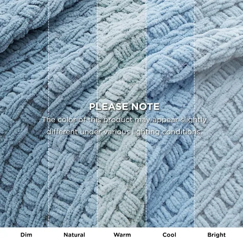 Vista 8 de Bedsure - Mantas de punto azules para sofá - Manta tejida de chenilla gruesa con textura - Manta decorativa boho súper suave y cálida con borlas