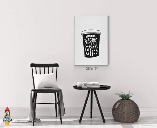 Vista 3 de HB Art Design Life Begins After Coffee - Lienzo impreso en blanco y negro, arte de pared, decoración de cafetería, decoración de pared de cocina