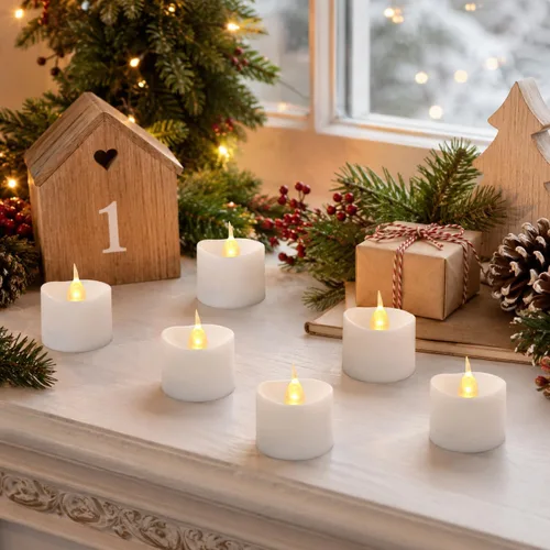 Vista 3 de Paquete de 24 velas de té LED con control remoto, velas sin llama, funciona con pilas, parpadeo blanco cálido, de larga duración para decoración