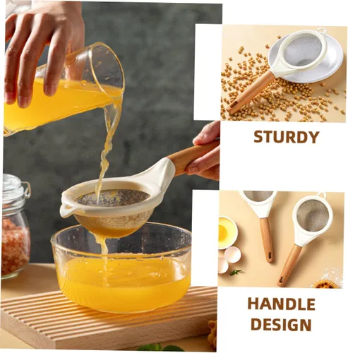 Vista 2 de Tamiz de harina de malla fina con mango de madera, pequeño tamiz de acero inoxidable para hornear azúcar en polvo, sal de cacao, filtro de cocina
