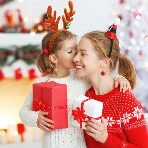 Vista 6 de JOICEE - 24 piezas de dijes de Navidad para hacer joyas, lazos de regalo de cinta metálica de Navidad, dijes para pulsera, collar, aretes Oro