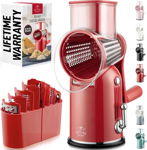 Vista 14 de Zulay Kitchen Rallador Rotativo de Queso de 5 Cuchillas Rallador de Queso - Rallador de Queso Manual de Manivela con Succión Reforzada y 5 Tambores
