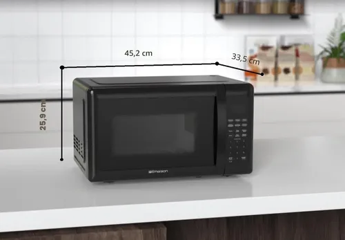 Vista 5 de Emerson MW7302B - Horno microondas compacto para encimera con control táctil, pantalla LED, 700 W, 10 niveles de potencia, 6 menús automáticos