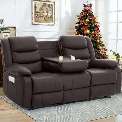 Vista 14 de Korser Sofá reclinable, sofá biplaza reclinable de gran tamaño con consola, sofá reclinable con portavasos y regleta de alimentación empotrada, sofá