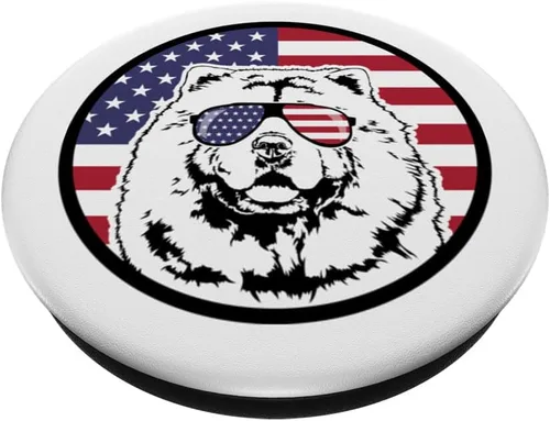 Vista 2 de Funny Proud Chow Chow American Flag sunglasses patriotic dog PopSockets Standard PopGrip