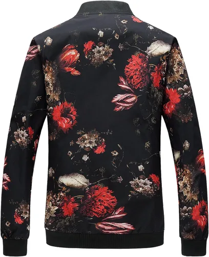 Vista 3 de HENGAO Chaqueta bomber con cremallera frontal y estampado de flores para hombre