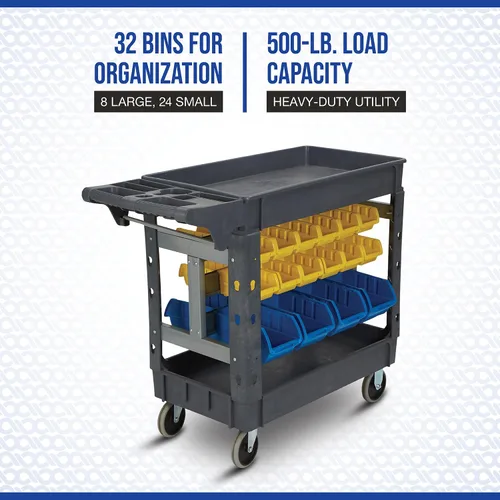 Vista 2 de Strongway Carro de servicio de 500 libras con contenedores, carrito de carga de construcción de espuma estructural sin mantenimiento, resistente a