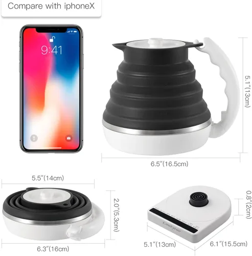Vista 8 de Hervidor eléctrico plegable de silicona de grado alimenticio ultrafino con control de temperatura variable con doble voltaje, apagado automático