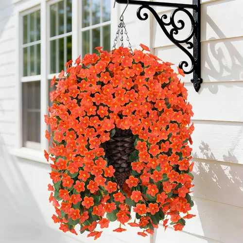 Vista 9 de Flores colgantes artificiales falsas con cesta para decoración al aire libre, resistentes a los rayos UV, flores de margaritas de seda sintética