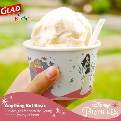 Vista 3 de Glad para Niños Cuencos de Papel para Snacks de Princesas Disney, "Magic is in All of US" - Resistentes, Aptos para Microondas, Tazas Desechables