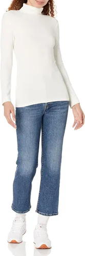 Vista 5 de Tienda Essentials Camiseta de cuello alto de punto acanalado de manga larga para mujer (disponible en tallas grandes), paquete de 2