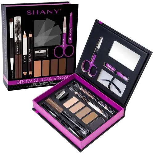 Vista 5 de SHANY Juego de cejas de chicka para cejas, kit de maquillaje de cejas de 17 piezas con polvo para cejas, gel para cejas, lápices de doble extremo