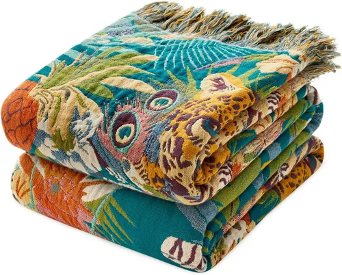 Vista 20 de LUTBM Manta bohemia para sofá de 50 x 60 pulgadas, 100% algodón, suave Animal-pájaro-a
