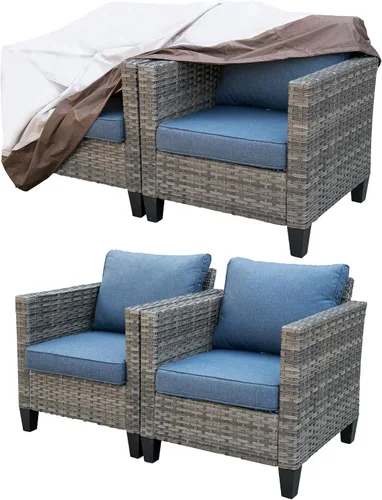 Vista 9 de OVIOS Juego de muebles de patio, fundas impermeables, sofá modular para exteriores, sofá biplaza, silla otomana, para todo tipo de clima, funda