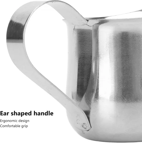 Vista 6 de Jarra de espuma de leche, taza ergonómica para espumar leche de acero inoxidable 304, jarra de vapor de leche para café, accesorios para máquina