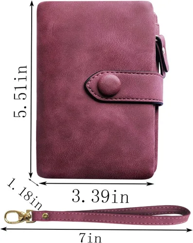 Vista 6 de PofeeXIO Billeteras pequeñas de cuero plegable para mujer, con ranuras para tarjetas, con cremallera y cremallera