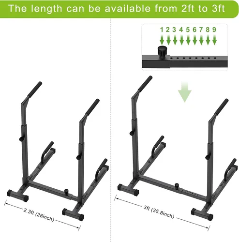 Vista 5 de SELEWARE Adjustable Dip Bar Station, Home Gym Dip Stand T Base with Rubber Feet, Anti Slip Design, Push Up Handles, Adjustable Width & Height