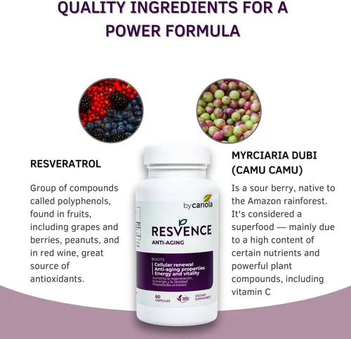 Vista 3 de Resvence Resveratrol Suplemento Cápsulas - Antioxidante - Impulsa el sistema inmunológico - Energía y vitalidad - Renovación celular - Apoya