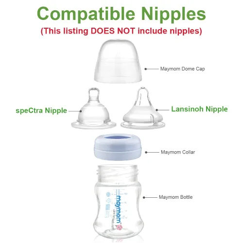 Vista 4 de Maymom Botella de recolección de leche de boca ancha con tapa de cúpula, parte superior de botella, disco SureSeal; compatible con botellas Spectra
