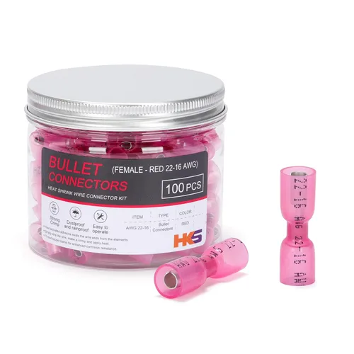 Vista 8 de HKS Kit de 120 piezas/60 pares de conectores de bala termorretráctiles – Terminales de alambre macho y hembra calibre 22-10 AWG – Conectores