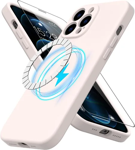 Vista 21 de DEENAKIN Funda magnética de silicona para iPhone 12 Pro con protector de pantalla, compatible con MagSafe, protección de cámara, funda protectora