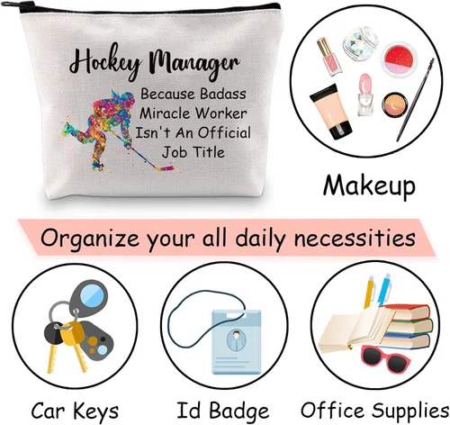 Vista 7 de JXGZSO Bolsa de maquillaje de hockey Because Badass Miracle Worker Isn't an Official Job Title Hockey Lover Hockey Player Manager Regalo