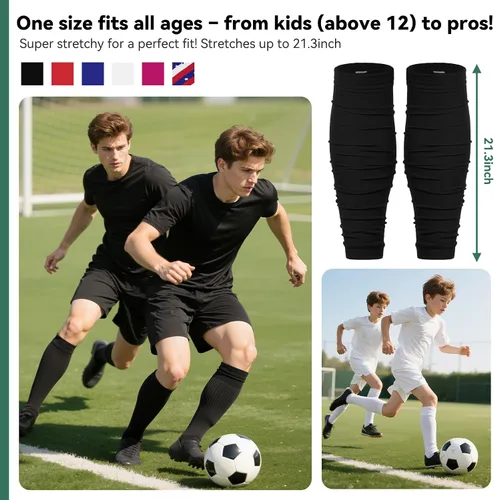 Vista 4 de Zando Mangas de compresión de piernas para hombres Calcetines de fútbol precortados con agarre de espinilleras de fútbol para recuperación muscular