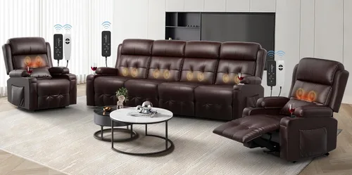 Vista 18 de Sofá reclinable manual de dos plazas, sofá reclinable de pared con masaje, puertos USB y tipo C, almacenamiento, portavasos, sofá RV para sala