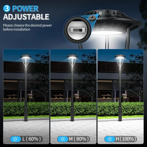 Vista 3 de ADUB Luces LED de poste de 60 W, 48 W, 36 W, potencia ajustable, DLC ETL 5000 K, luz LED superior con fotocélula IP65, luces de poste