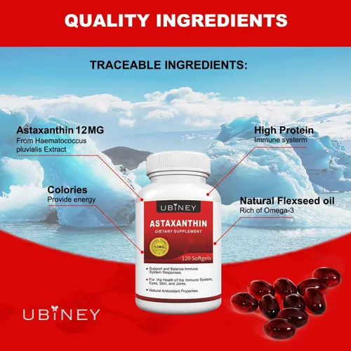 Vista 7 de Suplementos de astaxantina premium de 12 mg, cápsulas blandas, 120 porciones, apoya la salud inmunológica, de la piel, de los ojos