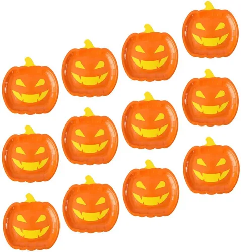 Vista 8 de Healifty 20 platos de calabaza de Halloween desechables para fiestas de otoño, lindos platos de diseño divertido para celebraciones de Halloween