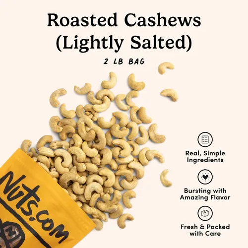 Vista 4 de Nuts.com – Anacardos tostados (ligeramente salados) — Sabor cremoso y sabroso, aperitivo saludable para adultos y niños, buena fuente de proteínas