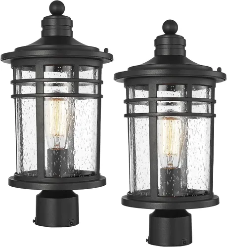 Vista 15 de Darkaway Luz de poste al aire libre, lámpara de poste de luz, carcasa de aluminio impermeable con vidrio ondulado ámbar para entrada de camino