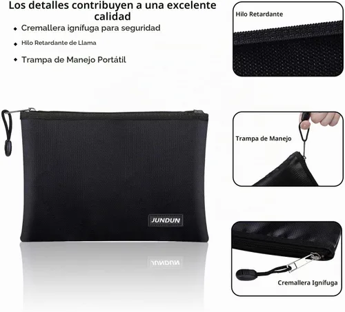 Vista 3 de Jundun - Bolsas de documentos ignífugas, de 13.4 x 9.4 pulgadas, impermeables y resistentes al fuego, con cremallera para archivos, documentos A4