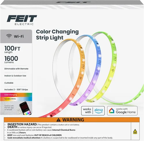 Vista 15 de Feit Electric Tira de luz LED de persecución inteligente de 10 pies, RGB que cambia de color + blanco sintonizable, aplicación Wi-Fi y control