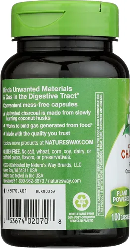 Vista 6 de Nature's Way Carbón Activado, une materiales y gases no deseados en el tracto digestivo*, 560 mg por porción de 2 cápsulas, 100 cápsulas