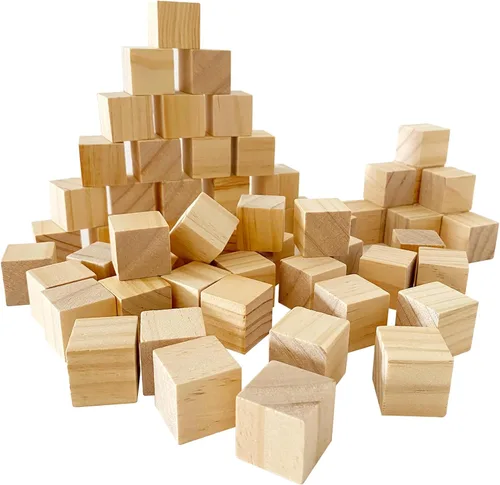 Vista 8 de MUXGOA Cubos de madera, paquete de 100 bloques de madera sin terminar para manualidades, bloques cuadrados de madera de 3/4 pulgadas