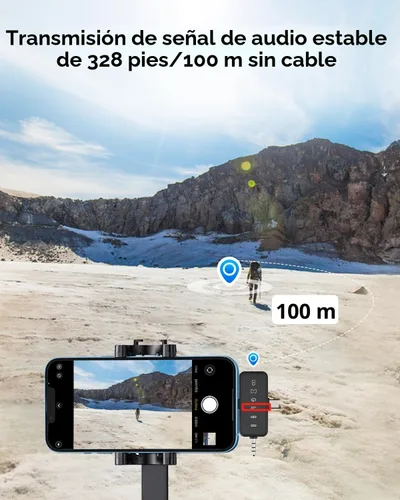 Vista 5 de PQRQP, micrófono 3 en 1 para iPhone/Android/cámara, inalámbrico, transmisión de 328 pies, duración de la batería de 18 horas, mini micrófono