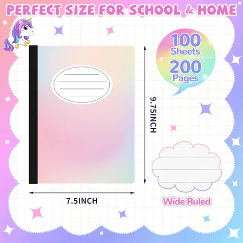 Vista 3 de Frienda 8 cuadernos de composición lindos a granel con rayas anchas, 200 páginas, libros de ejercicios para estudiantes, profesores, regalos