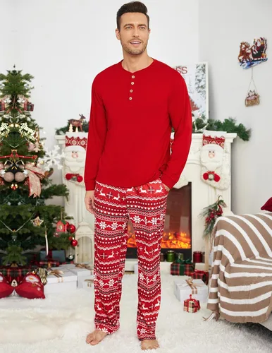 Vista 4 de Ekouaer Conjunto de pijama de Navidad familiar a juego para mujeres, hombres, niños, pijamas de manga larga, ropa de dormir para vacaciones