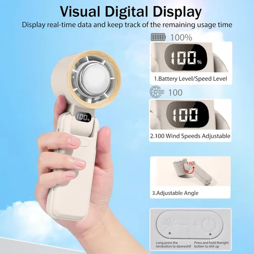 Vista 6 de Ventilador portátil de mano con enfriador de hielo turbo, ventilador de mano recargable, 100 velocidades, batería de 20 horas de duración de 3600