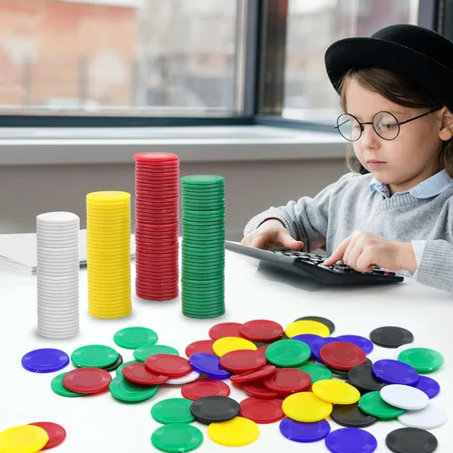 Vista 6 de 600 mini fichas de póquer de plástico en 6 colores, fichas de juego de cartas de póquer a granel para jugar, aprender matemáticas, contar