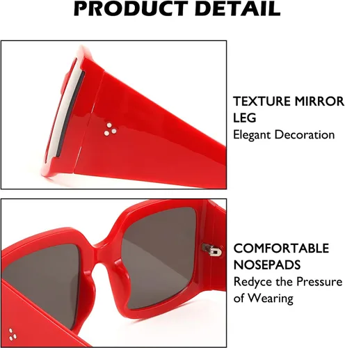 Vista 5 de FEISEDY Vintage Shades - Gafas de sol cuadradas de lujo de gran tamaño, montura gruesa para hombres y mujeres, B2672