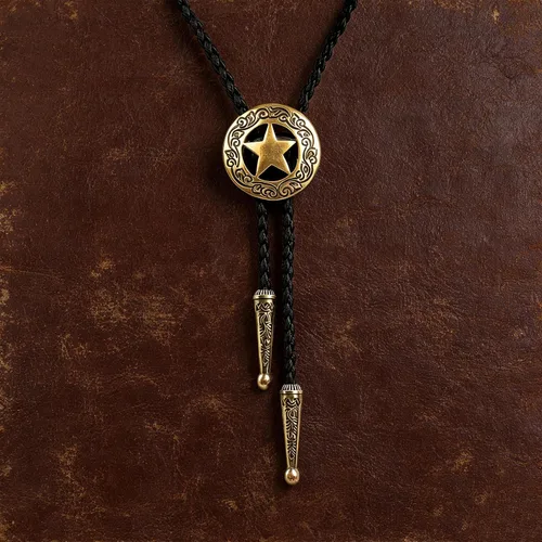 Vista 7 de BRBAM - Corbata de cuero estilo retro con diseño de vaquero occidental y estrella solitaria para hombre Estilo 3 - Bronce
