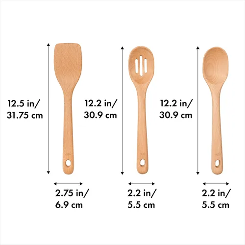 Vista 3 de OXO Good Grips - Juego de utensilios de madera de 3 piezas y cuchara de esquina de madera Good Grips, color marrón, juego de 1
