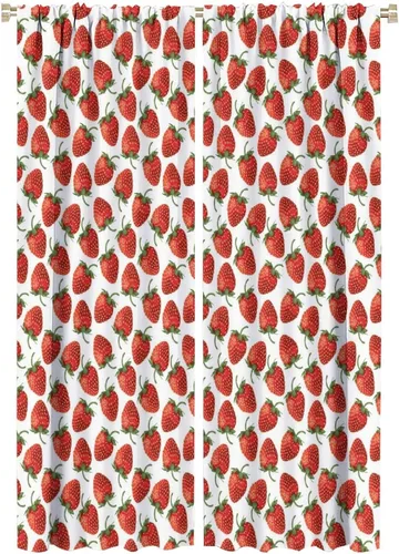 Vista 15 de Cortinas bohemias con diseño de fresas, bonitas cortinas bohemias con bolsillo para barra de fruta, tratamiento de ventana para cocina, sala