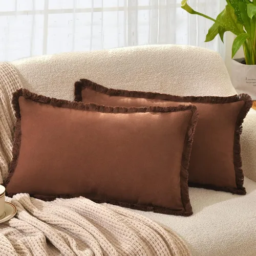 Vista 28 de ZWJD Juego de 2 fundas de almohada de 16 x 16 pulgadas, color beige, con flecos, de algodón, decorativas, cuadradas, para sofá, cama, sala de estar