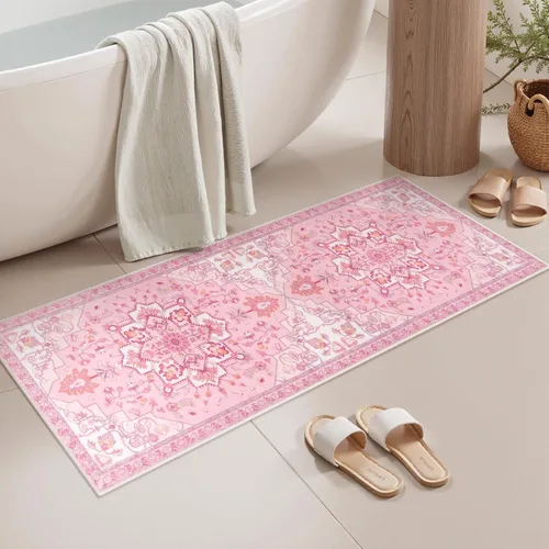 Vista 15 de Alfombras de Baño Bohemias Azules Seavish, Tapete de Baño Absorbente Vintage Desgastado de 18x26 Pulgadas, Alfombra de Baño Pequeña Antideslizante